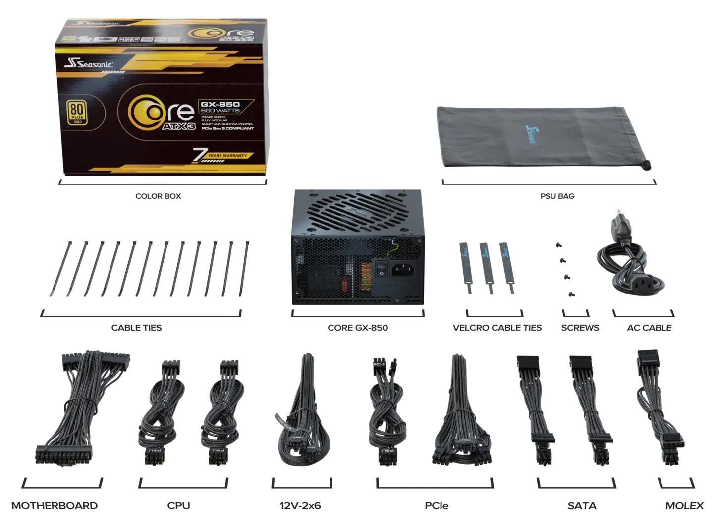 Seasonic Core GX-850 ATX3 80 Plus Gold Full Modular 850W PSU (SRP-CGX851-A5A32SF) V28-PSUSEACOREGX850V2