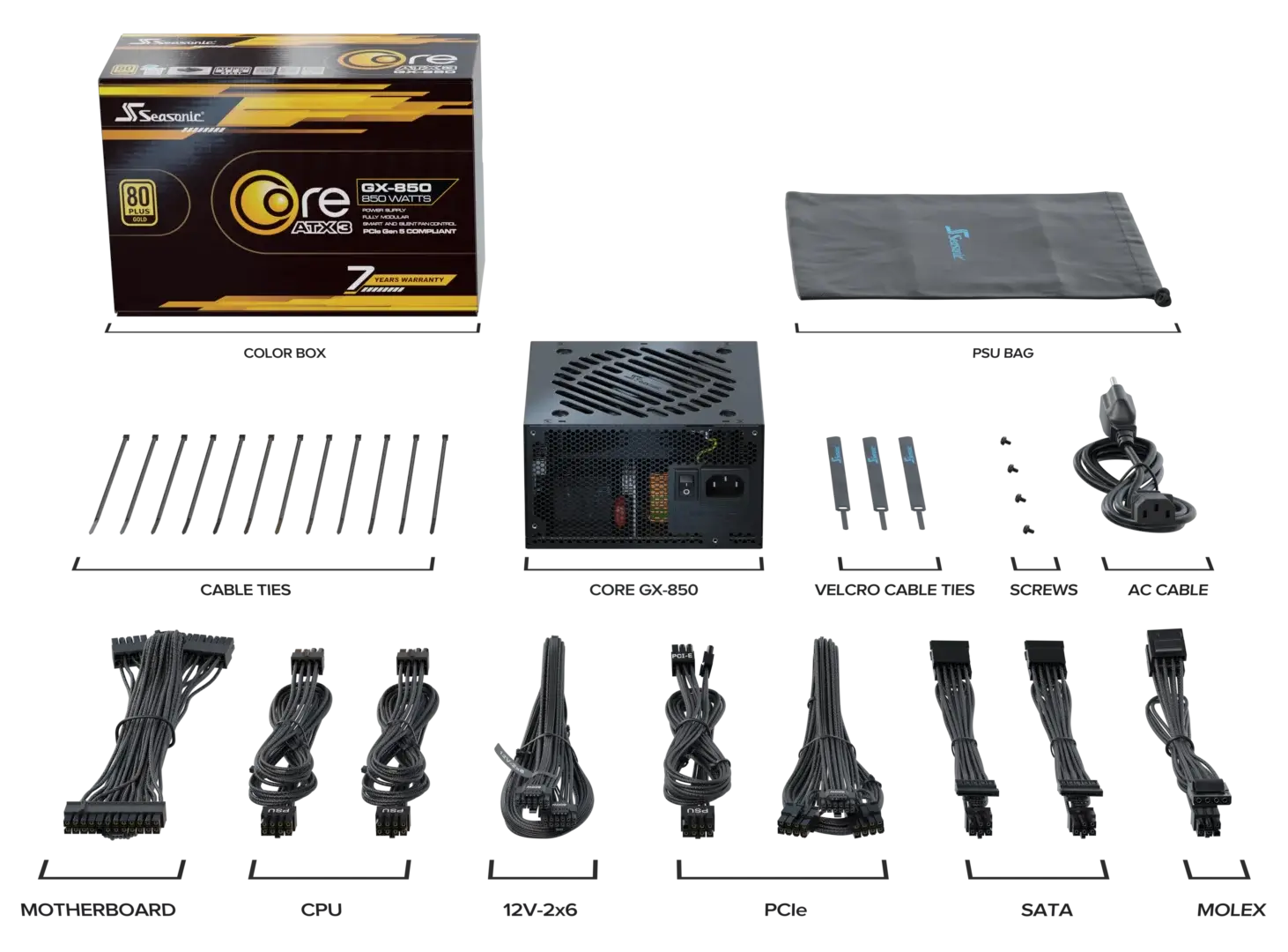 Seasonic Core GX-850 ATX3 80 Plus Gold Full Modular 850W PSU (SRP-CGX851-A5A32SF) V28-PSUSEACOREGX850V2