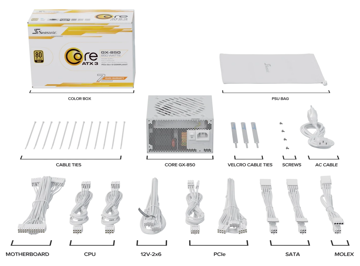 Seasonic CORE GX-850 White ATX 3.1 850W (SRP-CGX851-A5A32SF-WHITE) V28-PSUSEACOREWHITEGX850V2
