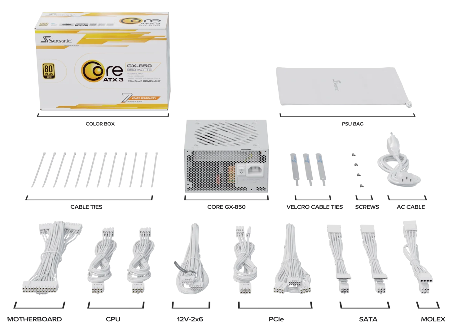 Seasonic CORE GX-850 White ATX 3.1 850W (SRP-CGX851-A5A32SF-WHITE) V28-PSUSEACOREWHITEGX850V2