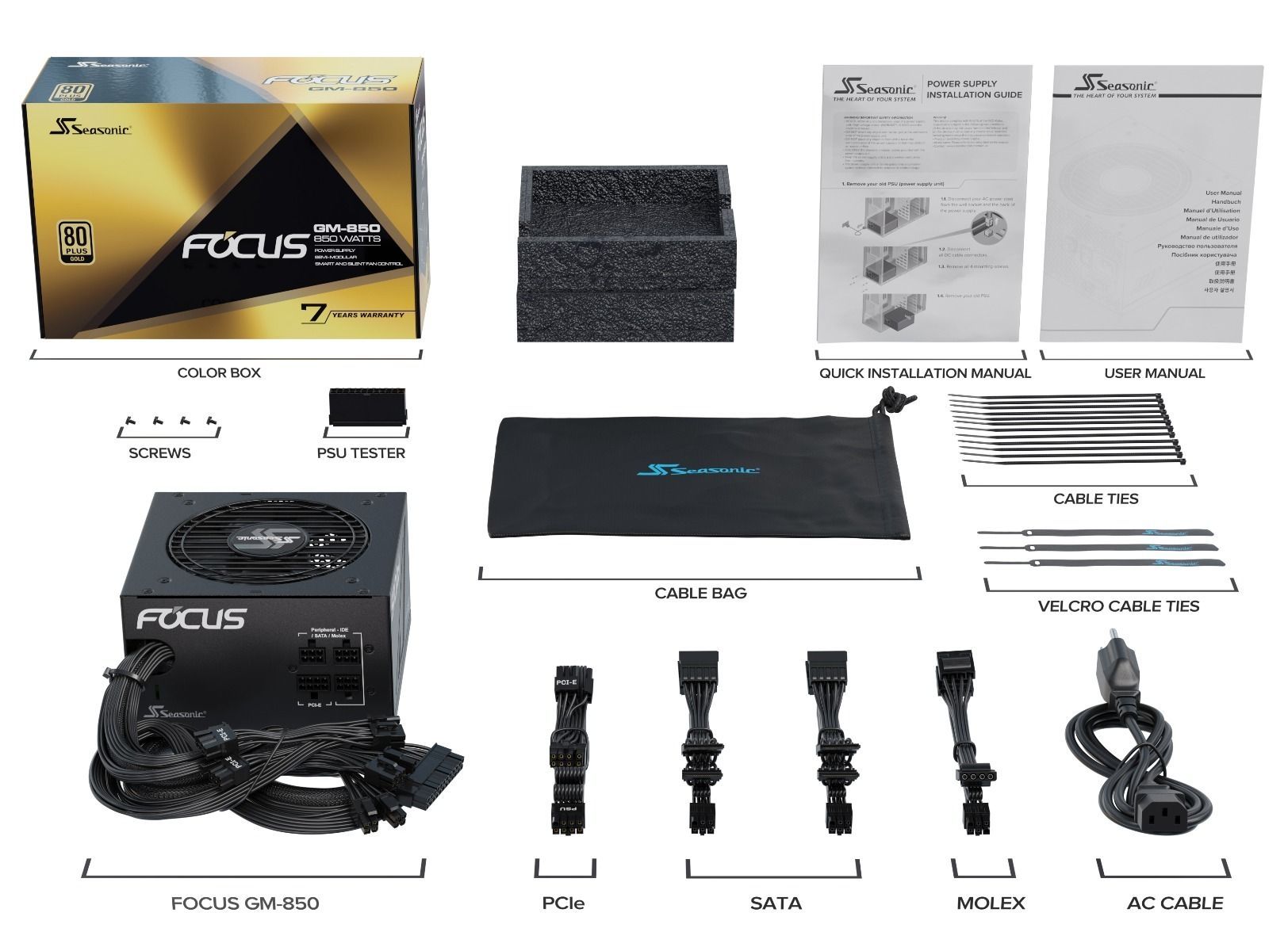 SeaSonic 850W FOCUS GM-850 Gold PSU (SSR-850FM) (OneSeasonic) V28-PSUSEAFOCUSGM850