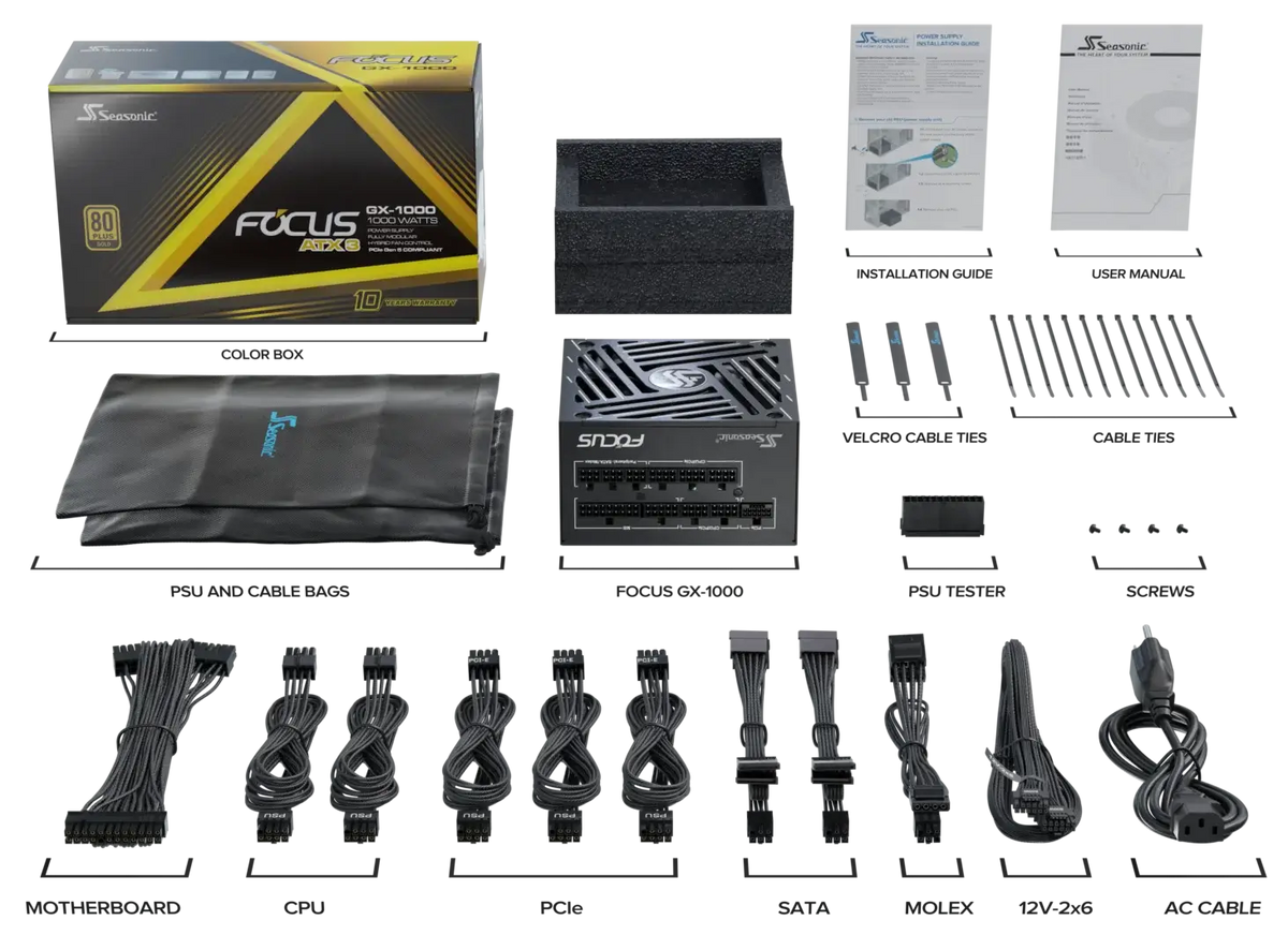 Seasonic 1000W Focus GX-1000 V4 Fully-Modular 80 PLUS Gold ATX3.1/PCIe 5.1 PSU SRP-FGX102-A5A32SF V28-PSUSEAFOCUSGX1000V4