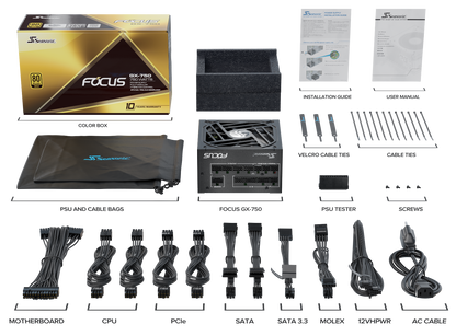 Seasonic FOCUS GX-750 ATX 3.0 750W Gold PSU (SSR-750FX3) V28-PSUSEAFOCUSGX750A3
