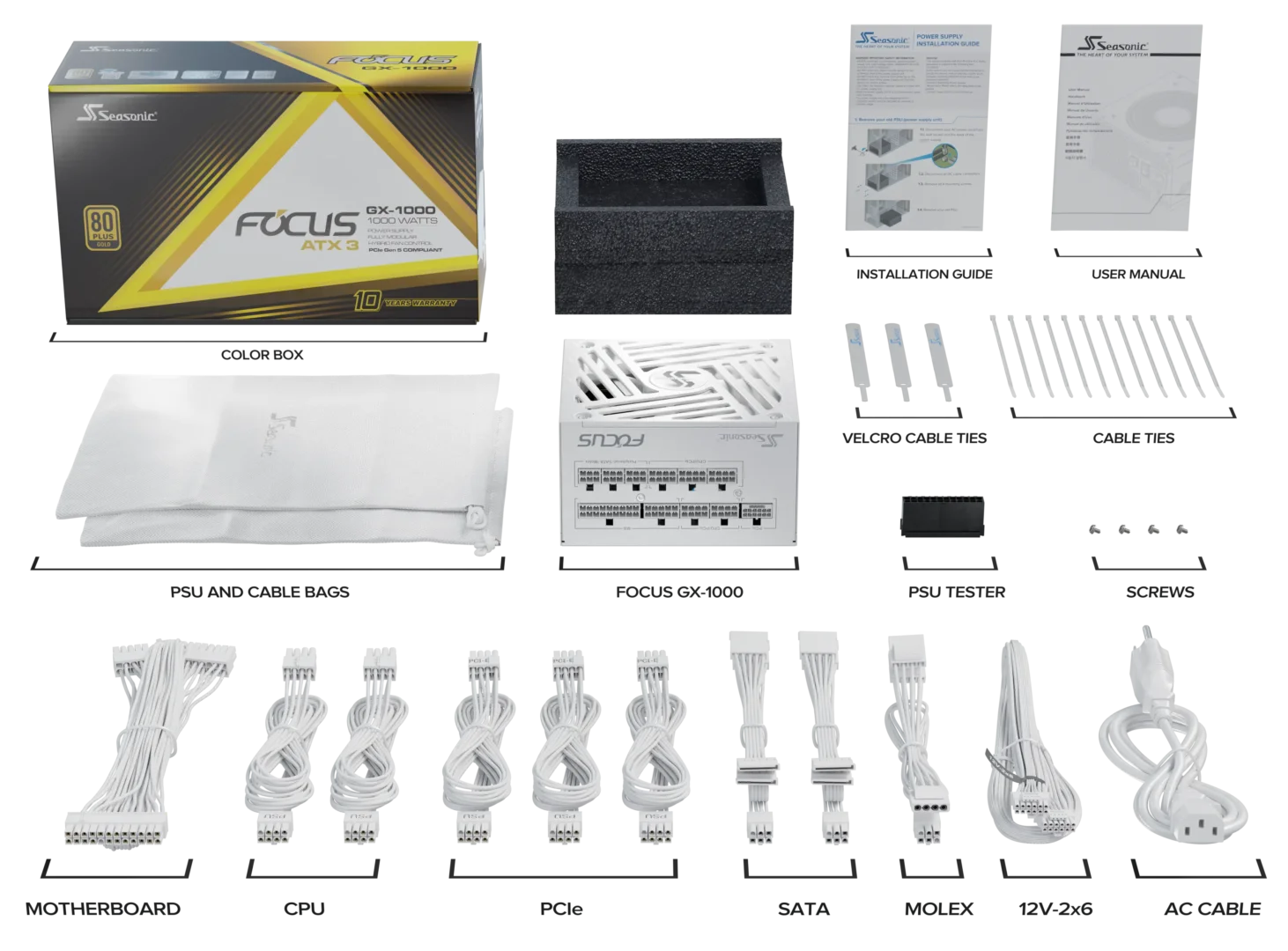 Seasonic 1000W Focus GX-1000 V4 WHITE Fully-Modular 80 PLUS Gold ATX3.1/PCIe 5.1 PSU V28-PSUSEAFOCUSGXWHITE1000V4