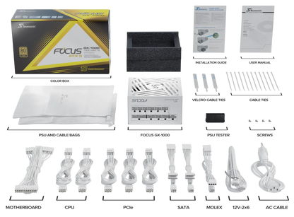 Seasonic 1000W Focus GX-1000 V4 WHITE Fully-Modular 80 PLUS Gold ATX3.1/PCIe 5.1 PSU V28-PSUSEAFOCUSGXWHITE1000V4
