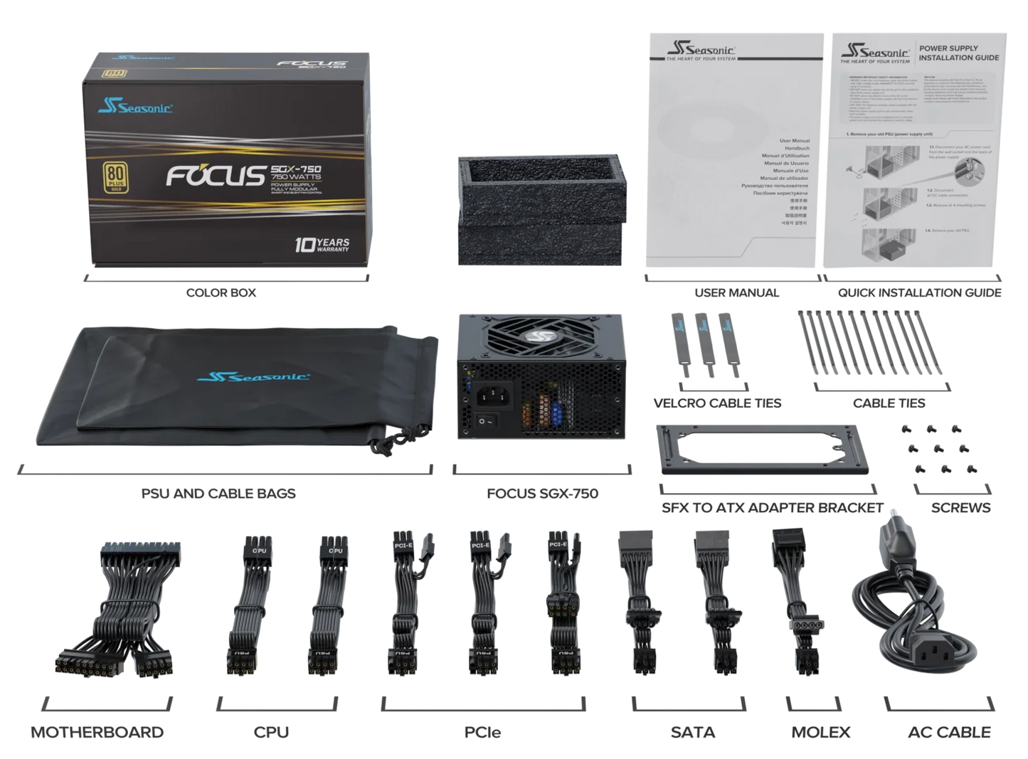 Seasonic FOCUS SGX-750 (2021) 750W Modular 80 Plus Gold PSU V28-PSUSEAFOCUSSGX750W