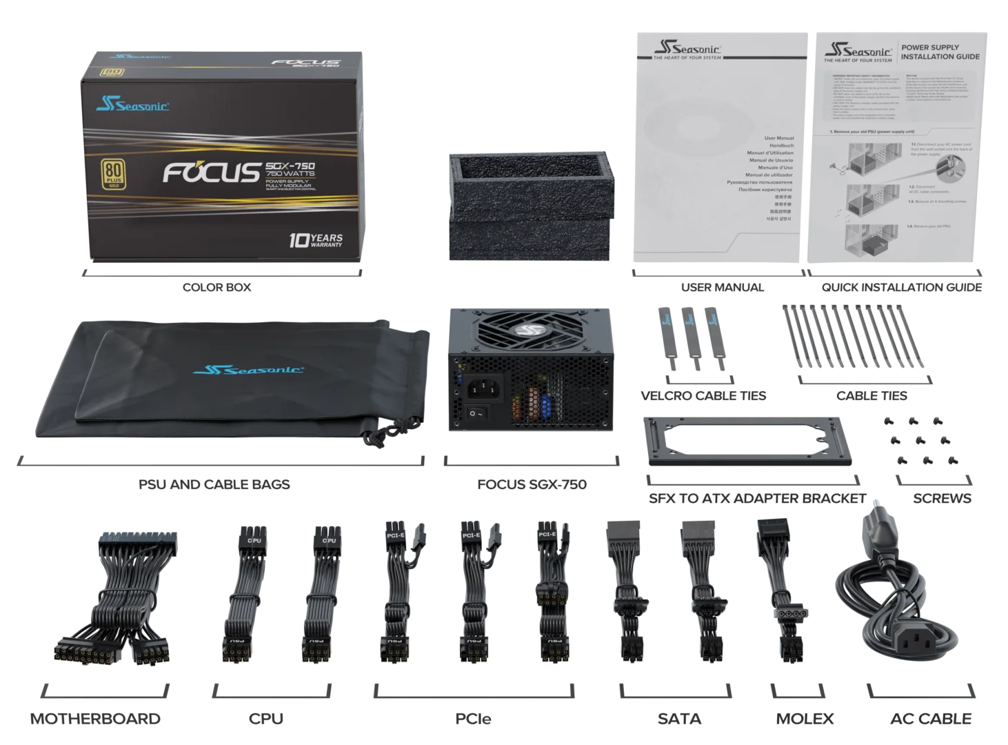 Seasonic FOCUS SGX-750 (2021) 750W Modular 80 Plus Gold PSU V28-PSUSEAFOCUSSGX750W