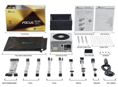 Seasonic FOCUS GX-750 White 750W ATX 3.0 Gold Modular PSU V28-PSUSEAFOCUSWHITE750GXA3