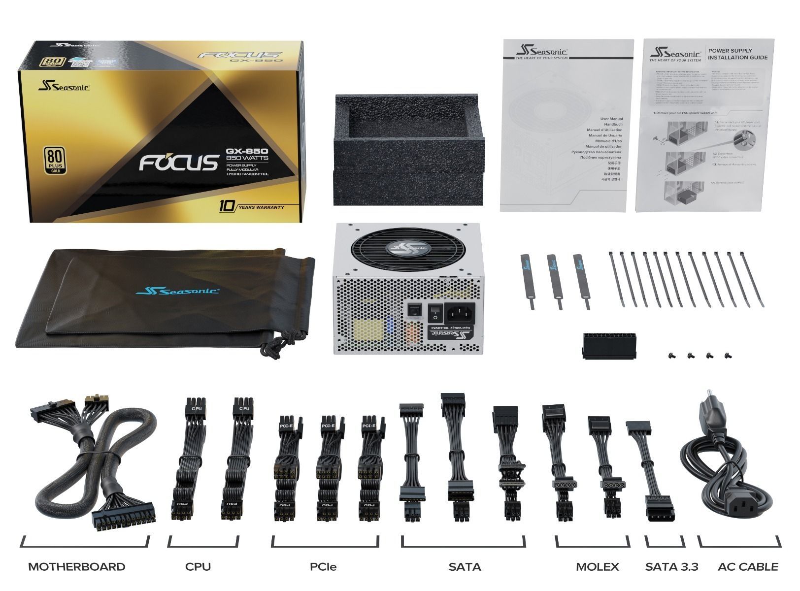 SEASONIC FOCUS GX (ONESEASONIC) WHITE EDITION GX-850 (SSR-850FX WHITE) 850W 80 PLUS GOLD PSU V28-PSUSEAFOCUSWHITE850GX