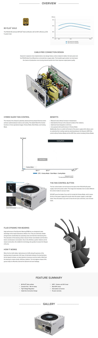 SEASONIC FOCUS GX (ONESEASONIC) WHITE EDITION GX-850 (SSR-850FX WHITE) 850W 80 PLUS GOLD PSU V28-PSUSEAFOCUSWHITE850GX