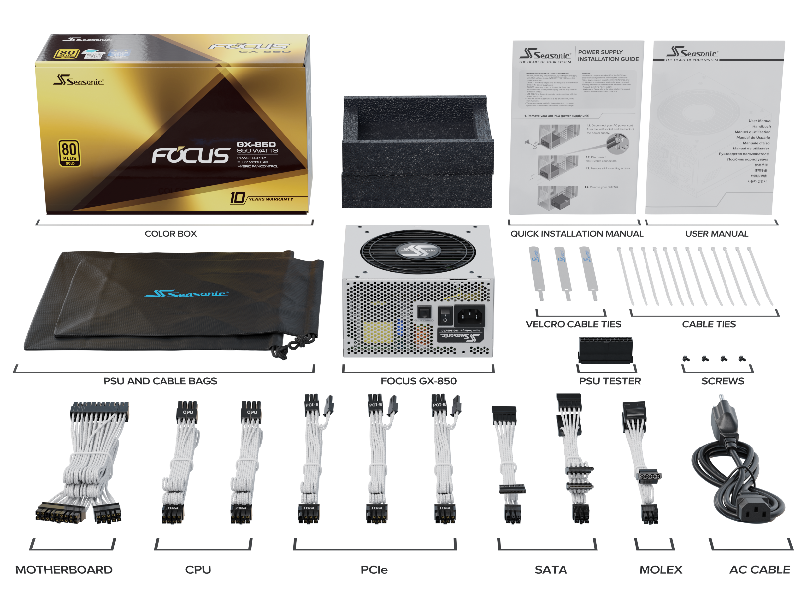 Seasonic FOCUS GX-850 White 850W ATX 3.0 Gold Modular PSU V28-PSUSEAFOCUSWHITE850GXA3