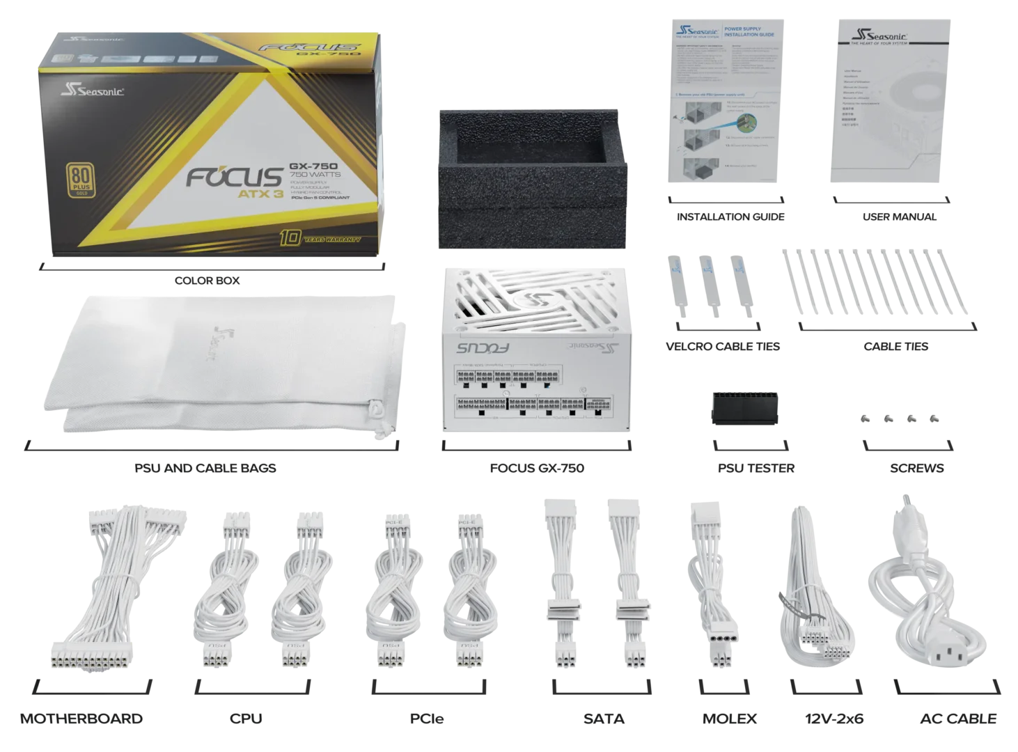 Seasonic 750W FOCUS GX-750 V4 White ATX 3.1 V28-PSUSEAFOCUSWHITEGX750V4