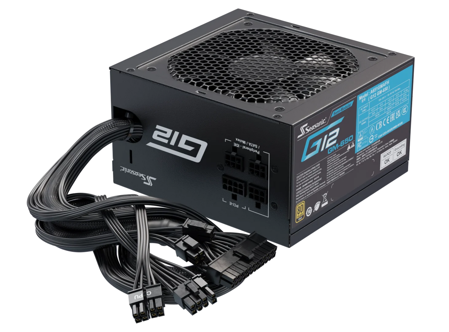 Seasonic 650W G12 V1.5 GM-650 Semi-Modular 80 PLUS Gold ATX PSU V28-PSUSEAG12GM650