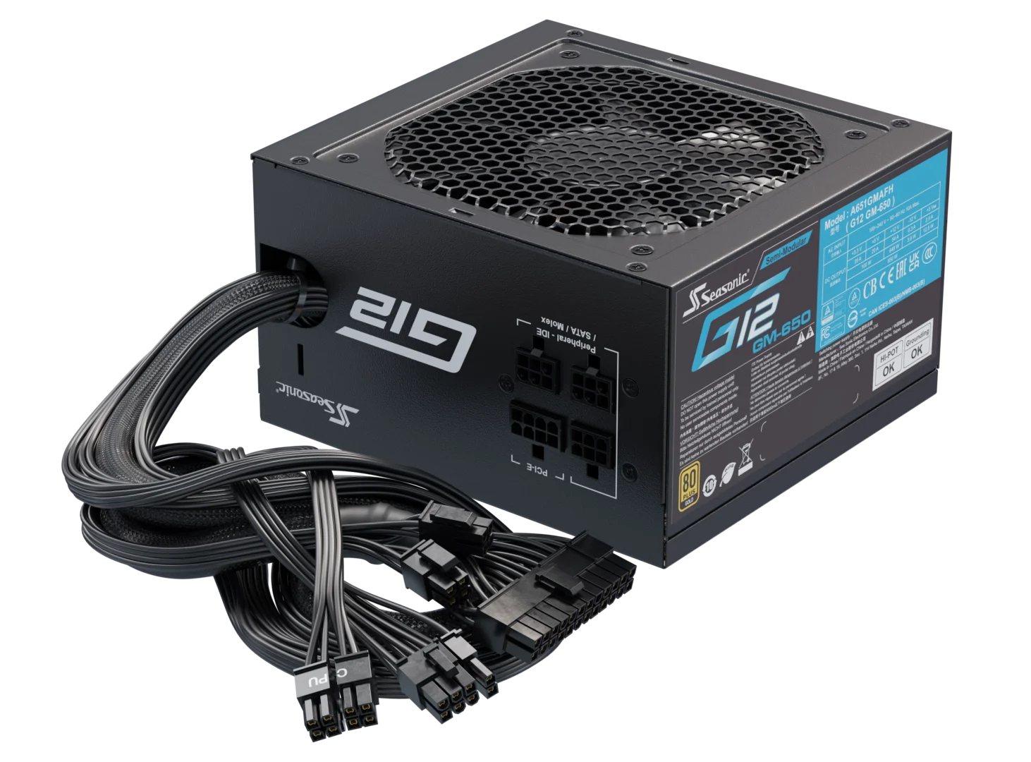 Seasonic 650W G12 V1.5 GM-650 Semi-Modular 80 PLUS Gold ATX PSU V28-PSUSEAG12GM650