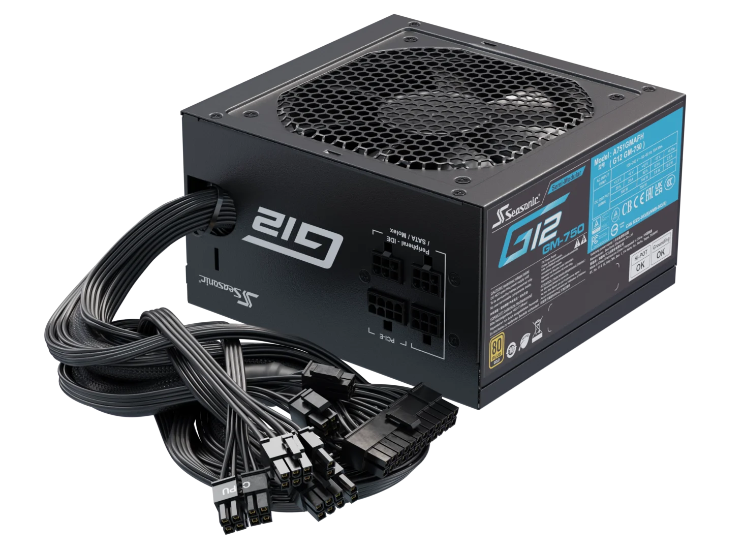 Seasonic 750W G12 V1.5 GM-750 Semi-Modular 80 PLUS Gold ATX PSU V28-PSUSEAG12GM750