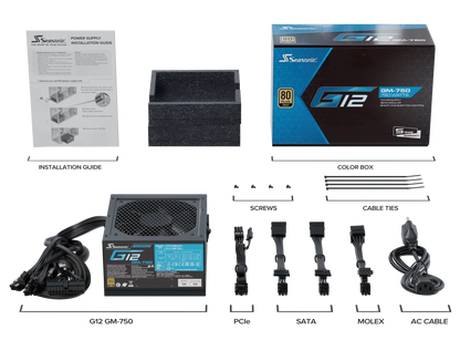 Seasonic 750W G12 V1.5 GM-750 Semi-Modular 80 PLUS Gold ATX PSU V28-PSUSEAG12GM750