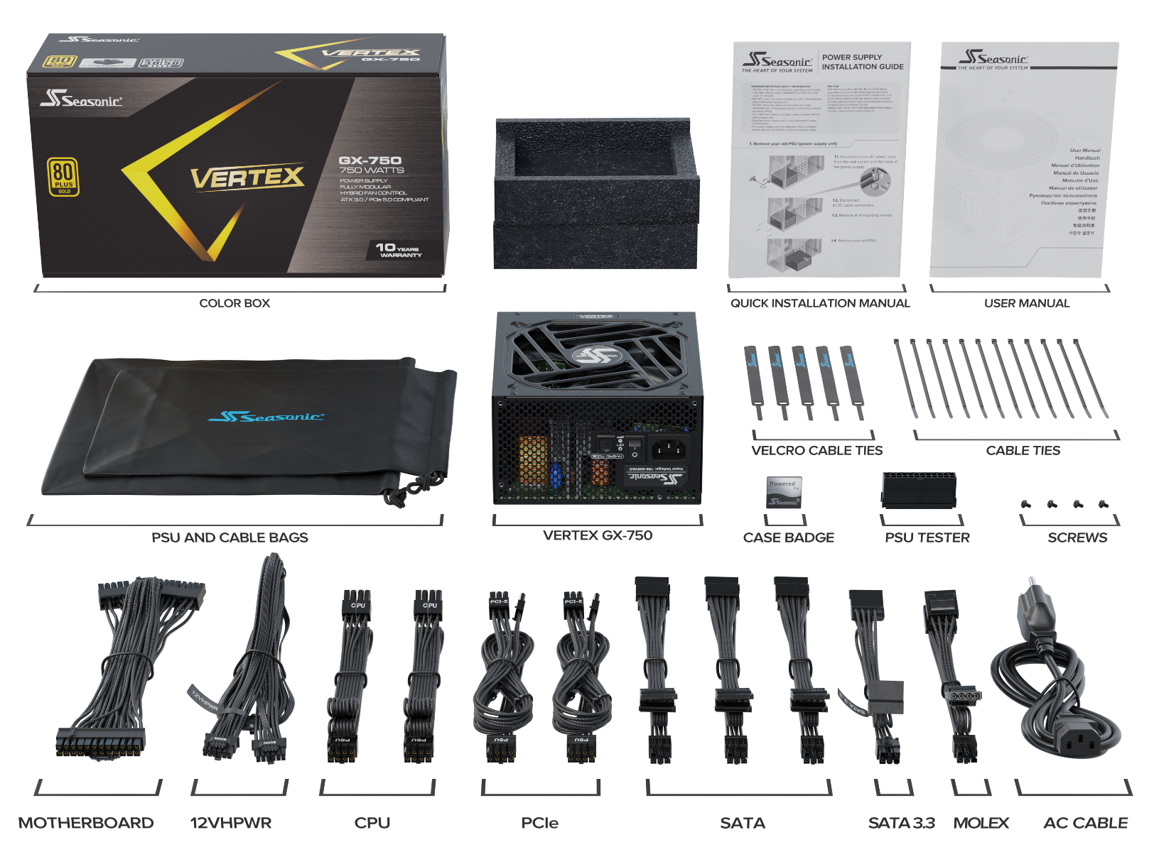 Seasonic VERTEX 750W (GX-750) 80 PLUS Gold Modular PSU ATX 3.0 V28-PSUSEAVERTEX750GX