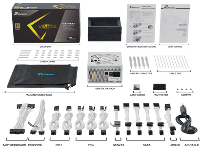 Seasonic VERTEX GX-1000 White 1000W ATX 3.0 Gold Modular PSU V28-PSUSEAVERTEXWHITEGX1000