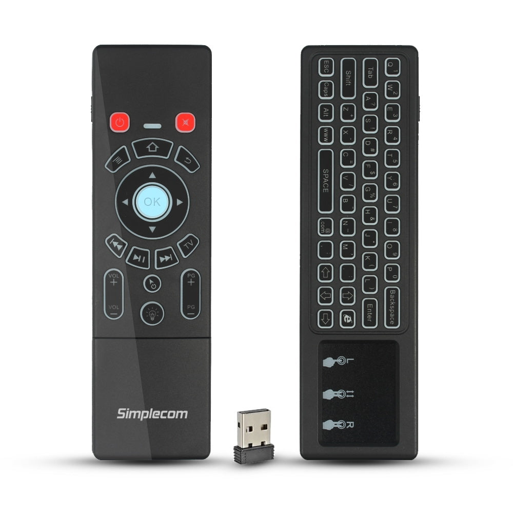 Simplecom RT250 Rechargeable 2.4GHz Wireless Remote Air Mouse Keyboard with Touch Pad and Backlight V28-RT250