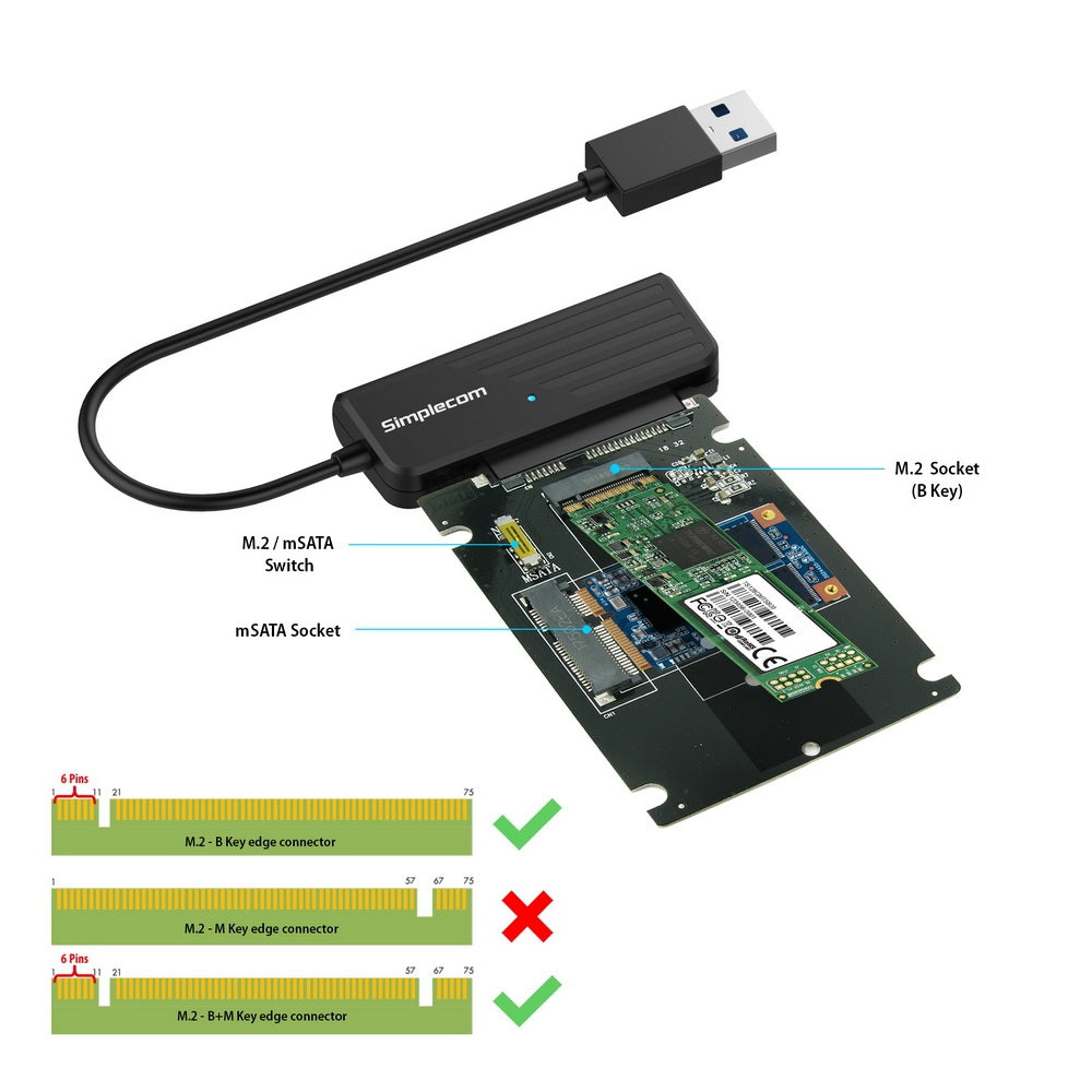 Simplecom SA225 USB3.0 to mSATA + M.2 (NGFF B Key) 2 In 1 Combo Adapter V28-SA225