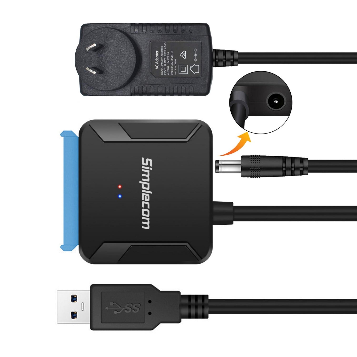 Simplecom SA236 USB 3.0 to SATA Adapter Cable Converter with Power Supply for 2.5" & 3.5" HDD SSD V28-SA236