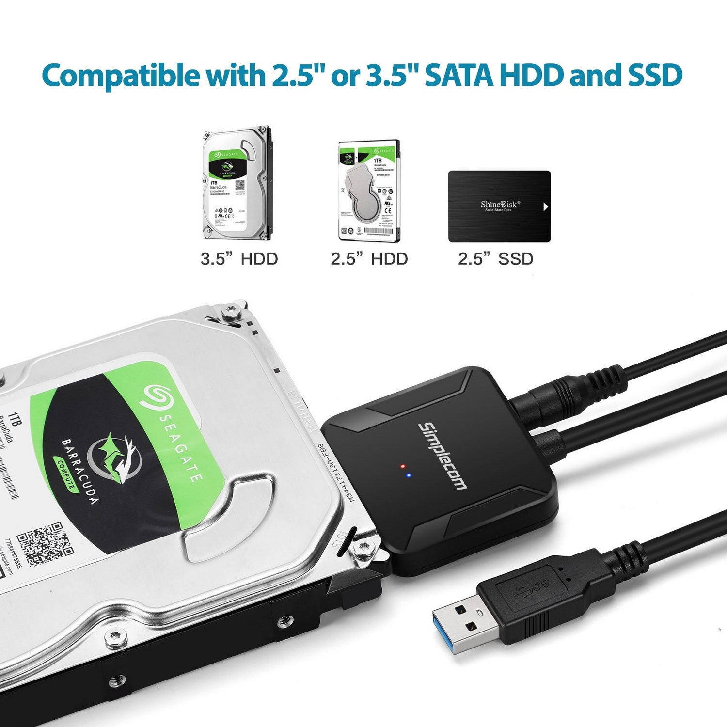 Simplecom SA236 USB 3.0 to SATA Adapter Cable Converter with Power Supply for 2.5" & 3.5" HDD SSD V28-SA236