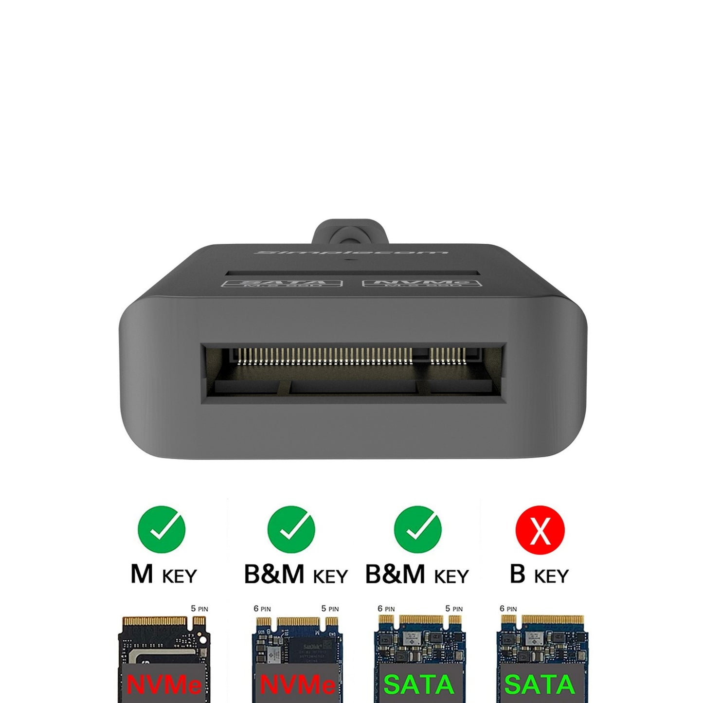 Simplecom SA506 NVMe / SATA Dual Protocol M.2 SSD to USB-C Adapter Converter USB 3.2 Gen 2 10Gbps V28-SA506