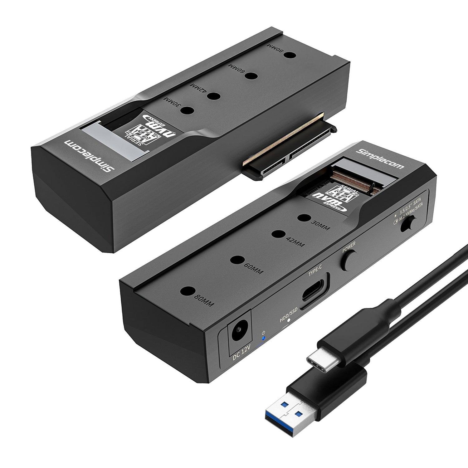 Simplecom SA536 USB to M.2 and SATA 2-IN-1 Adapter for 2.5"/3.5" HDD & NVMe/SATA M.2 SSD with Power Supply V28-SA536