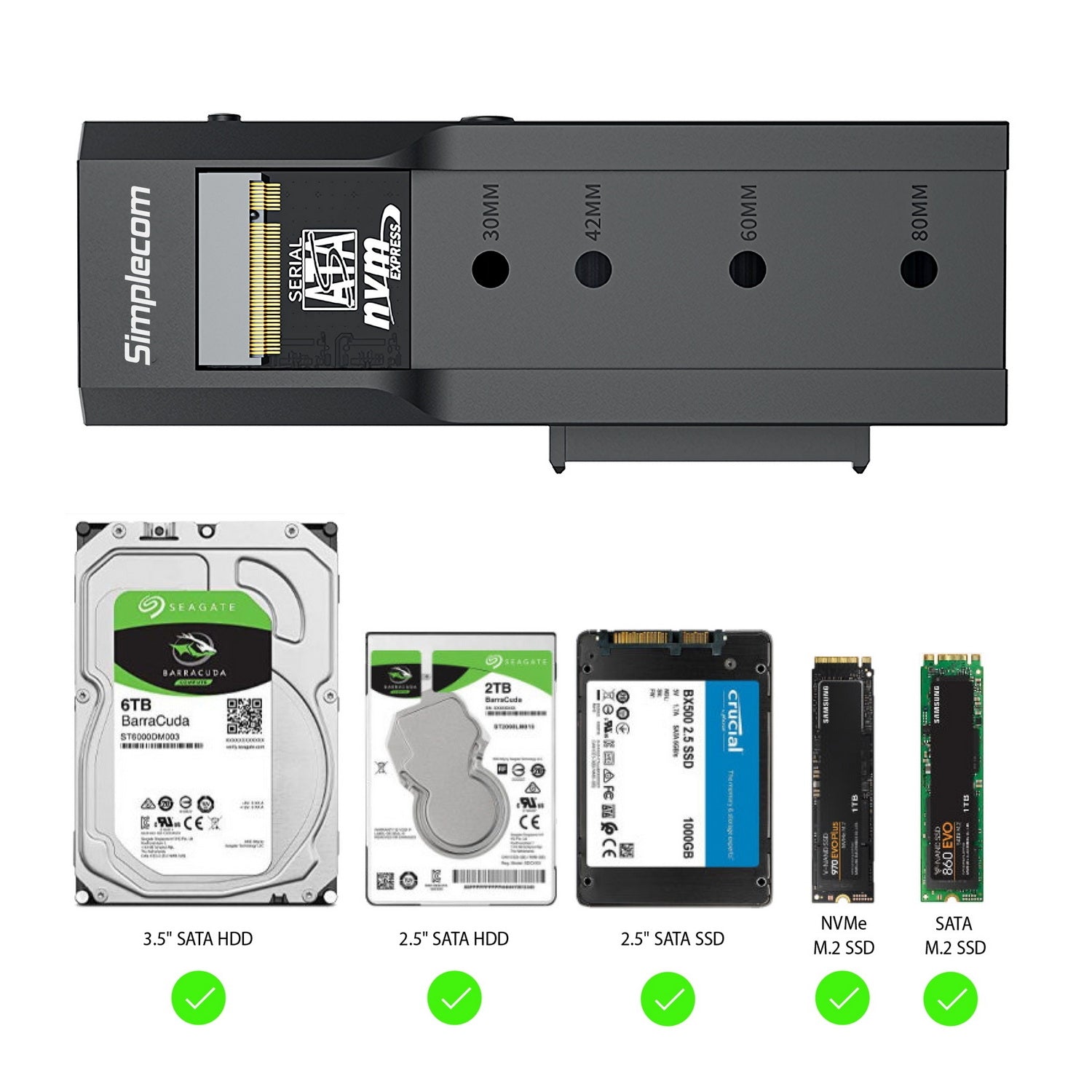 Simplecom SA536 USB to M.2 and SATA 2-IN-1 Adapter for 2.5"/3.5" HDD & NVMe/SATA M.2 SSD with Power Supply V28-SA536