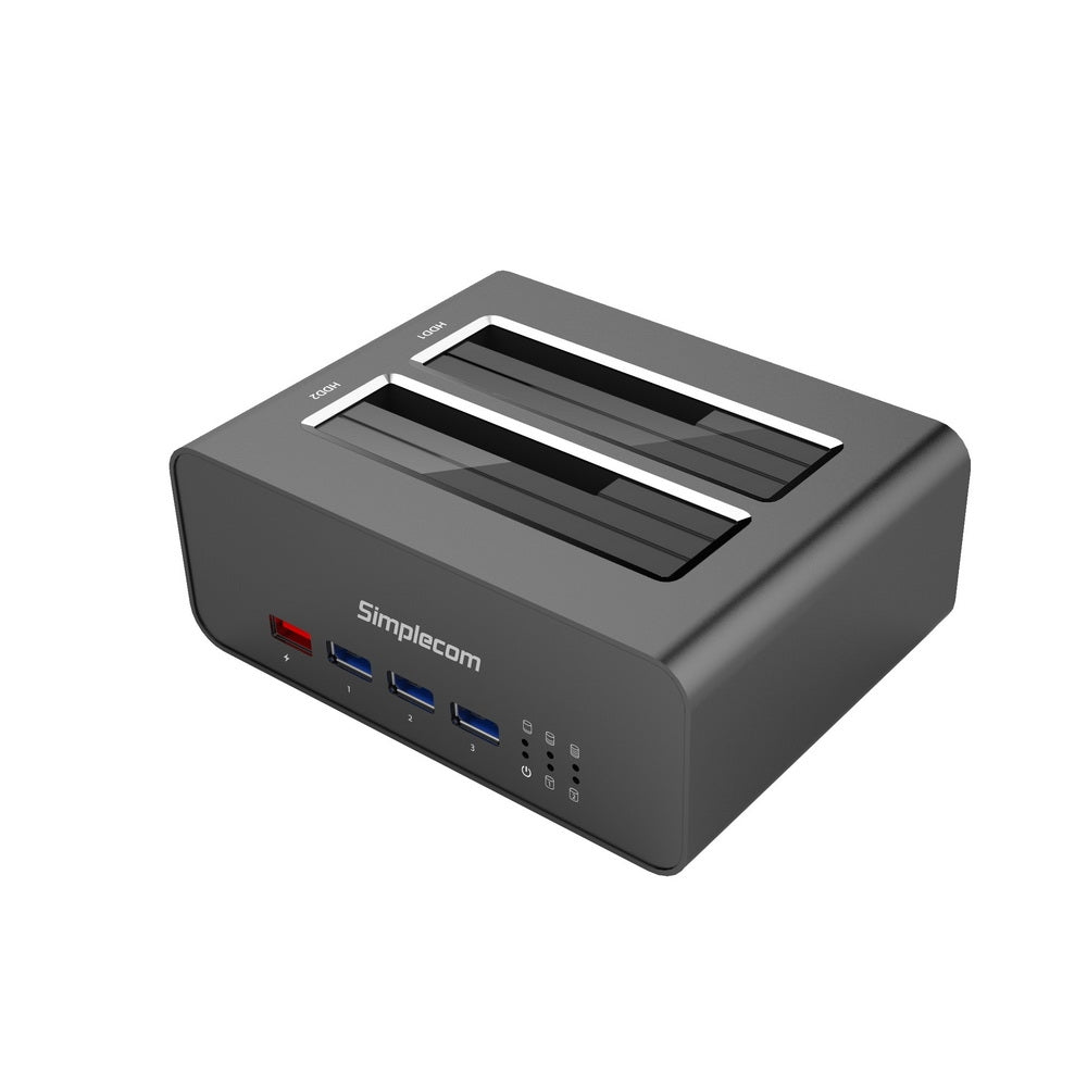 Simplecom SD352 USB 3.0 to Dual SATA Aluminium Docking Station with 3-Port Hub and 1 Port 2.1A USB Charger V28-SD352