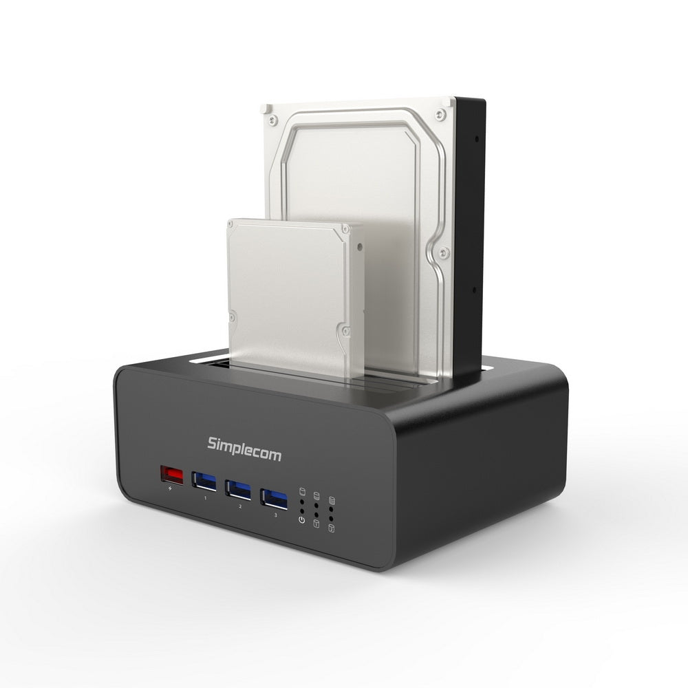 Simplecom SD352 USB 3.0 to Dual SATA Aluminium Docking Station with 3-Port Hub and 1 Port 2.1A USB Charger V28-SD352