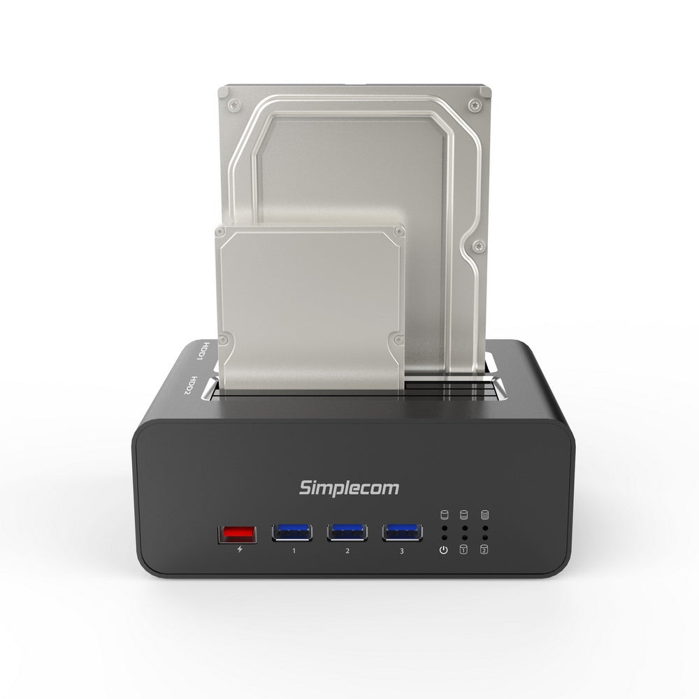 Simplecom SD352 USB 3.0 to Dual SATA Aluminium Docking Station with 3-Port Hub and 1 Port 2.1A USB Charger V28-SD352