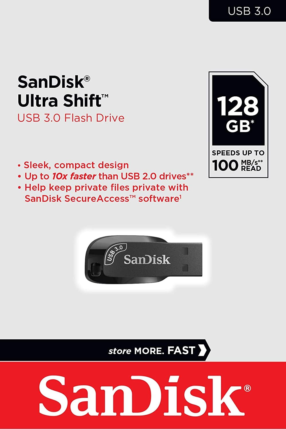 SanDisk 128GB Ultra Shift USB 3.0 Flash Drive SDCZ410-128G-G46 V28-SDCZ410-128G-G46