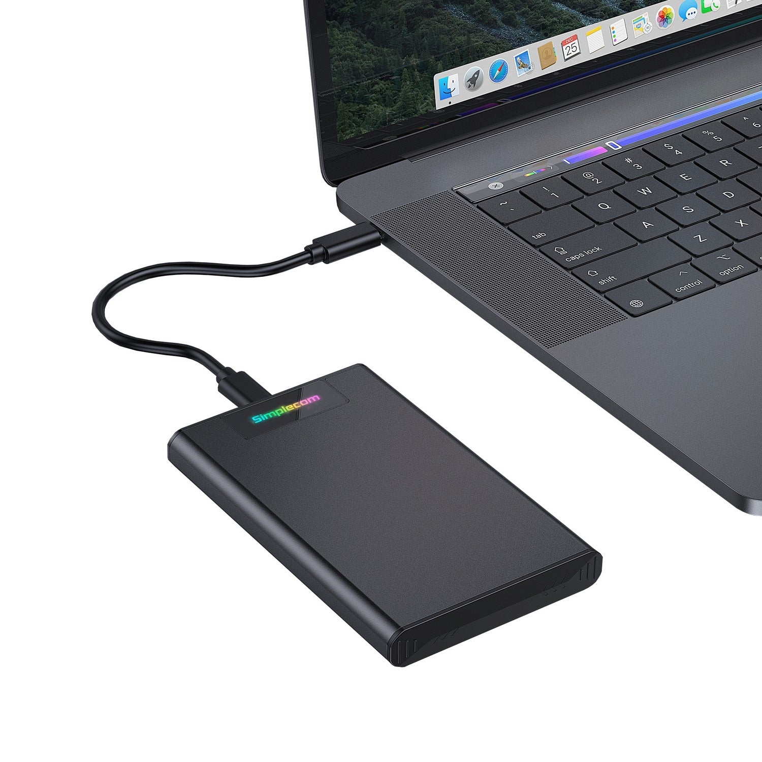 Simplecom SE239 Tool-free 2.5" SATA HDD SSD to USB-C Enclosure with RGB Lights USB 3.2 Gen 2 V28-SE239
