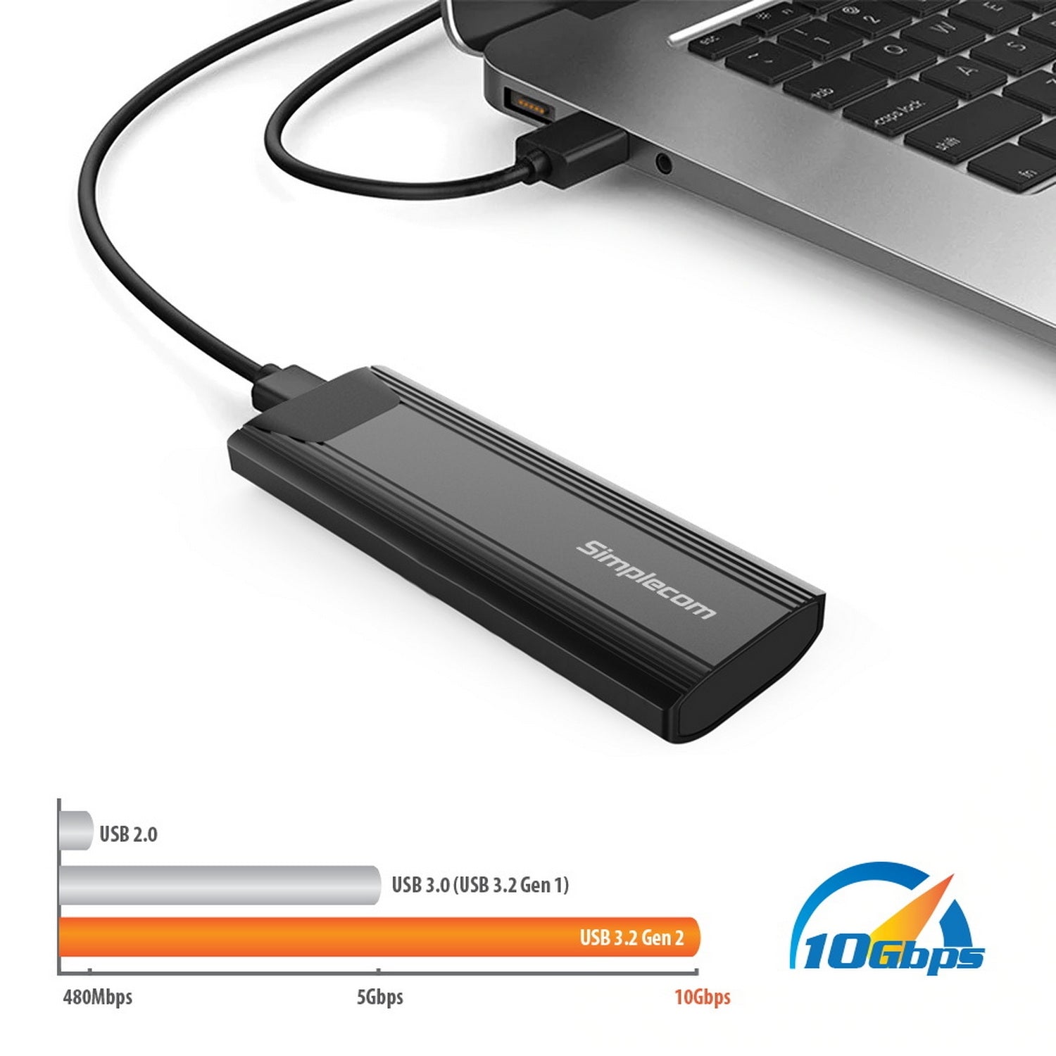 Simplecom SE504v2 NVMe / SATA Dual Protocol M.2 SSD USB-C Enclosure Tool-Free USB 3.2 Gen 2 10Gbps V28-SE504V2