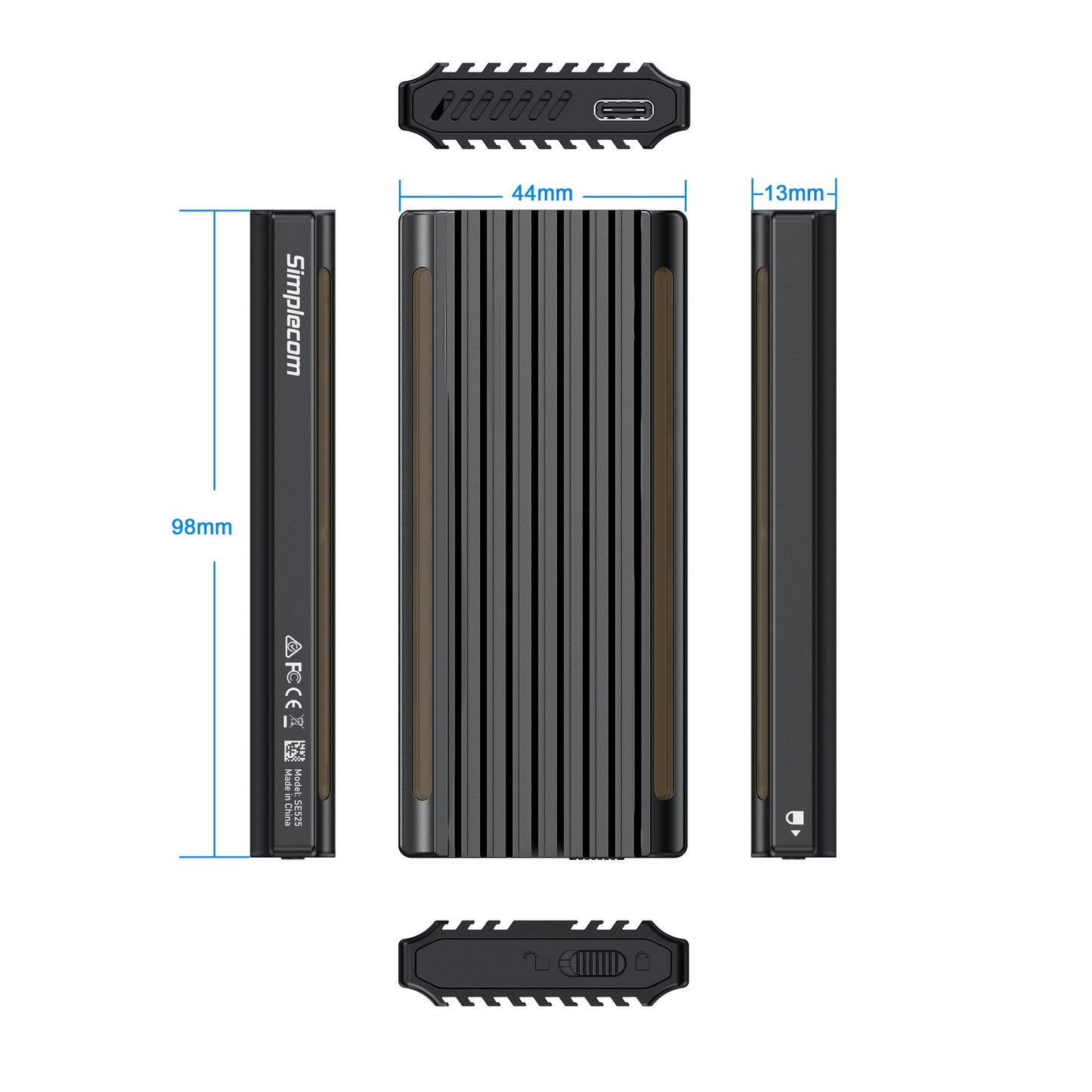 Simplecom SE525 NVMe / SATA M.2 SSD USB-C Enclosure with RGB Light USB 3.2 Gen 2 10Gbps V28-SE525