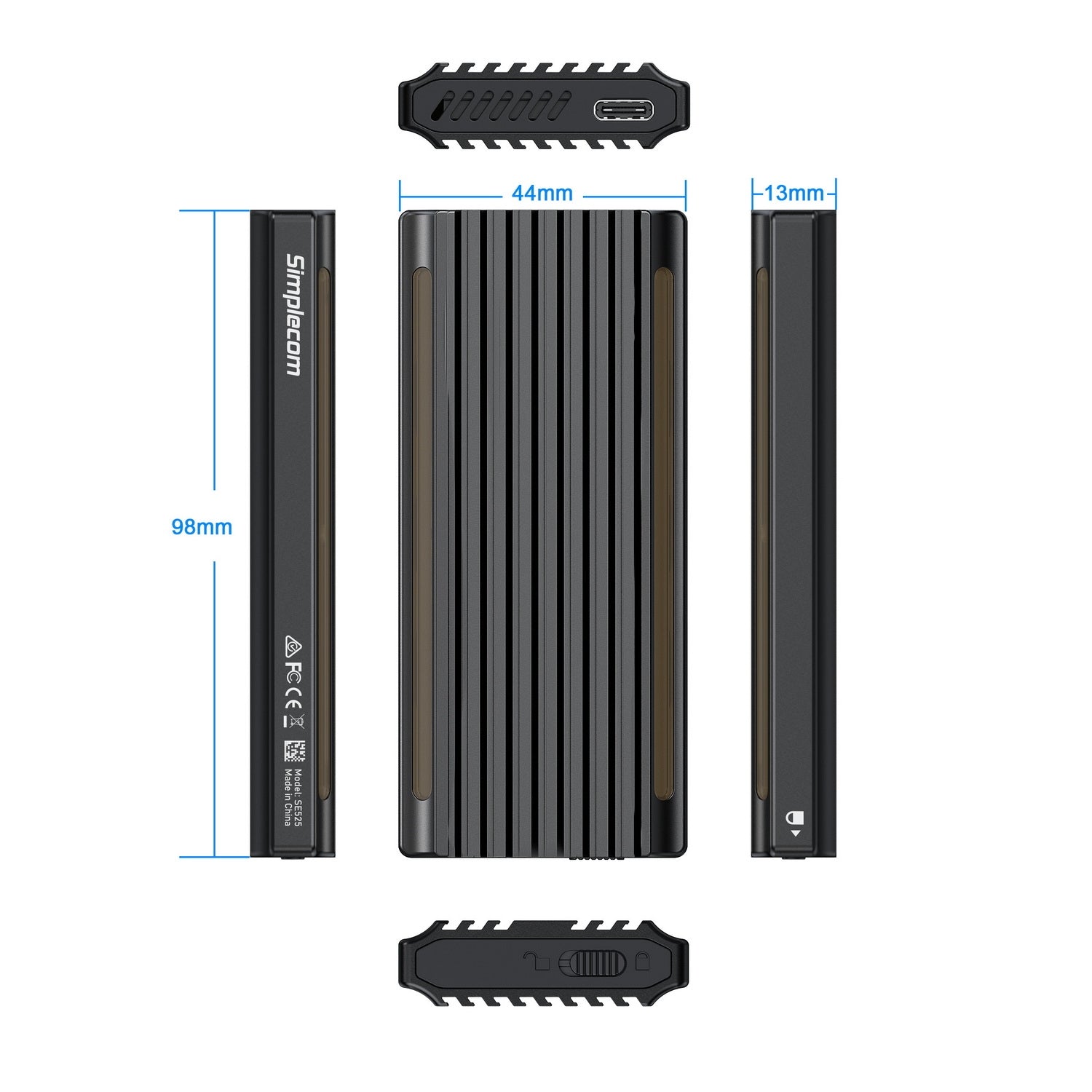 Simplecom SE525 NVMe / SATA M.2 SSD USB-C Enclosure with RGB Light USB 3.2 Gen 2 10Gbps V28-SE525