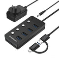 Simplecom CH345C SuperSpeed USB-A and USB-C to 4-Port USB 3.0 Hub 5Gbps Individual Switches and Power Adapter V28-SIMCH345C