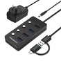 Simplecom CH345C SuperSpeed USB-A and USB-C to 4-Port USB 3.0 Hub 5Gbps Individual Switches and Power Adapter V28-SIMCH345C