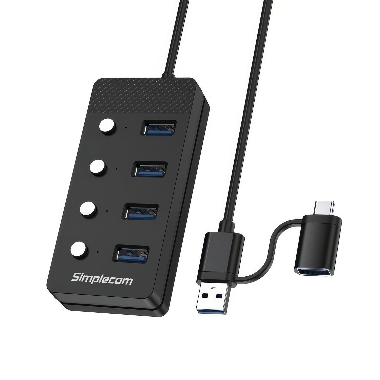 Simplecom CH345C SuperSpeed USB-A and USB-C to 4-Port USB 3.0 Hub 5Gbps Individual Switches and Power Adapter V28-SIMCH345C