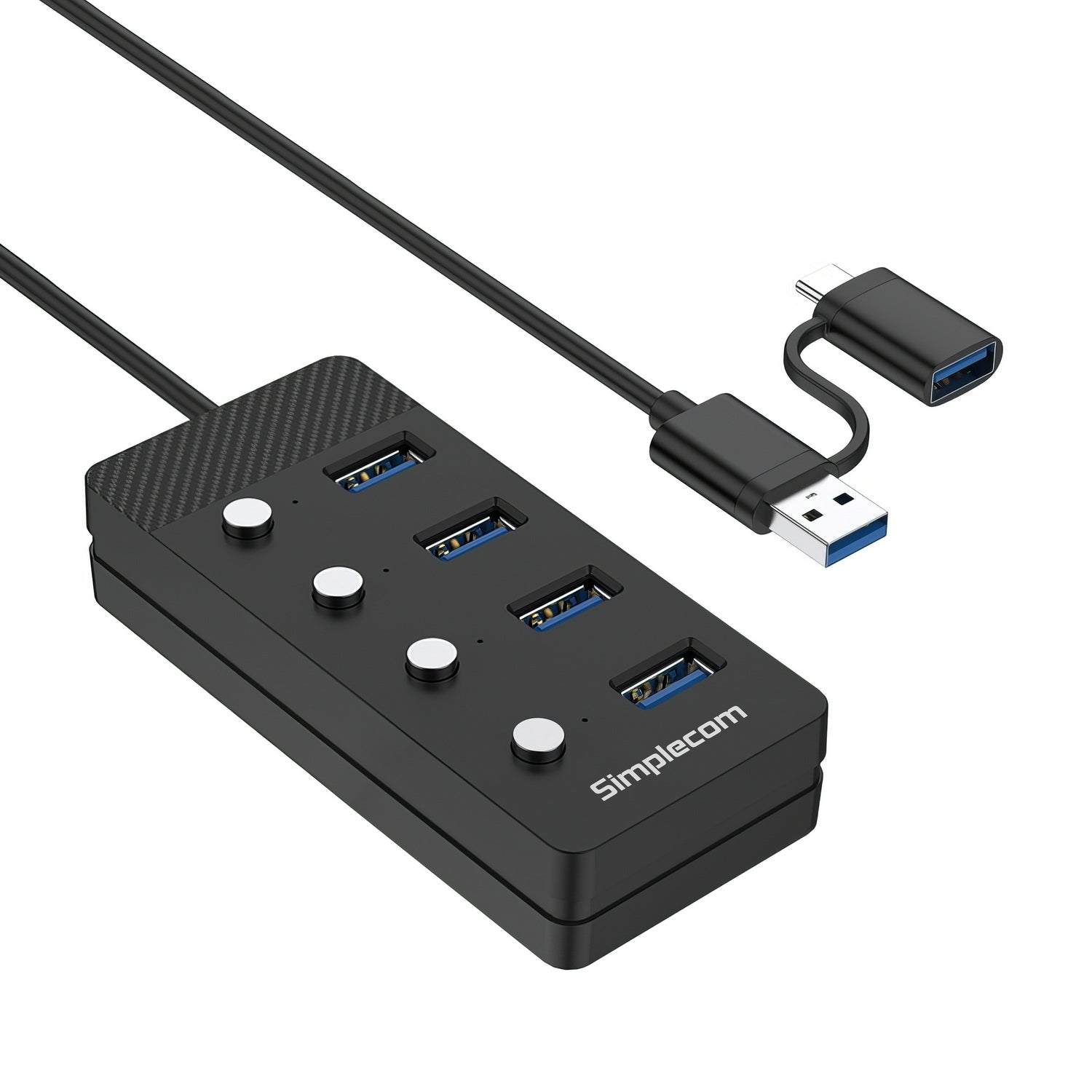 Simplecom CH345C SuperSpeed USB-A and USB-C to 4-Port USB 3.0 Hub 5Gbps Individual Switches and Power Adapter V28-SIMCH345C