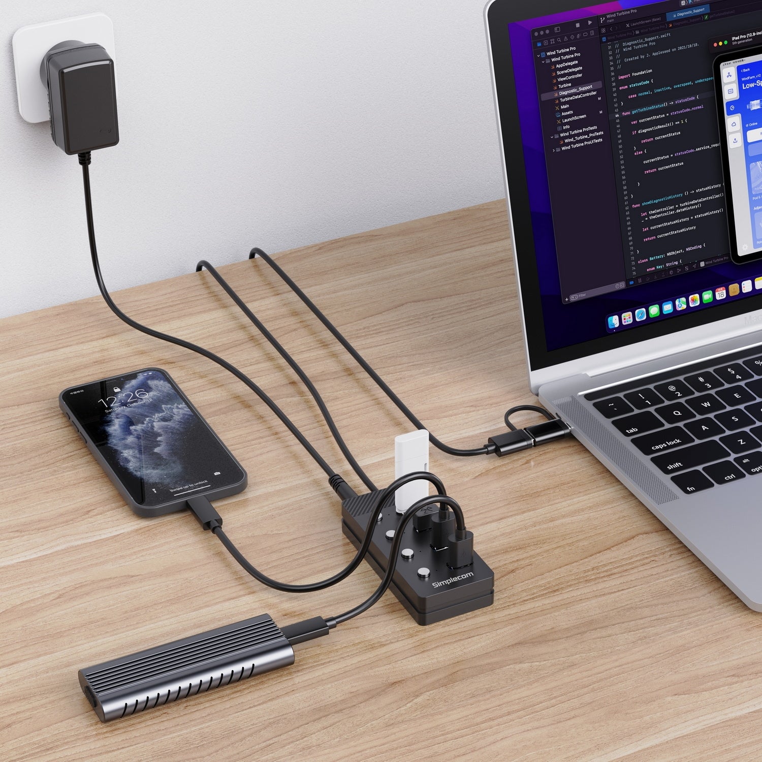 Simplecom CH345C SuperSpeed USB-A and USB-C to 4-Port USB 3.0 Hub 5Gbps Individual Switches and Power Adapter V28-SIMCH345C
