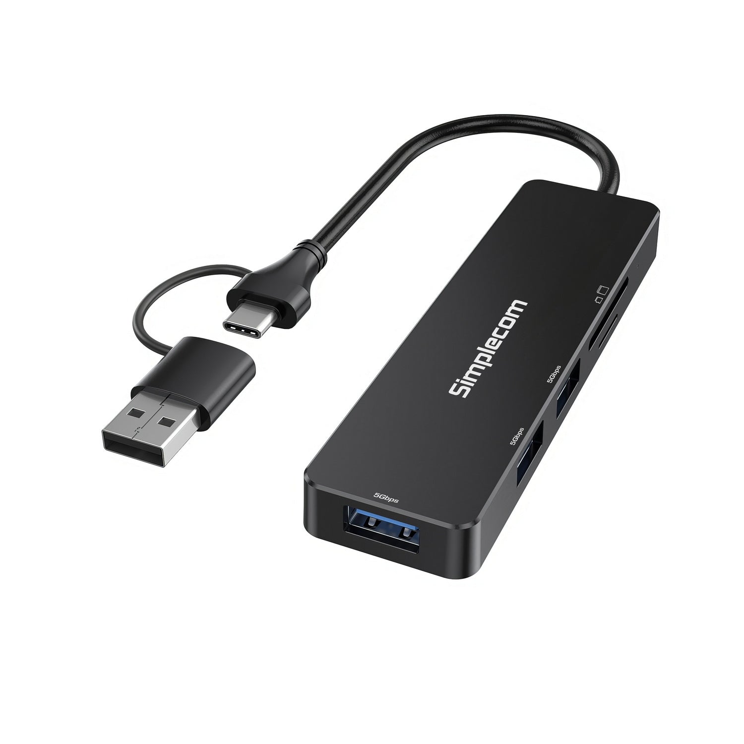 Simplecom CH365C SuperSpeed 3-Port USB Hub with SD MicroSD Card Reader USB-A and USB-C Dual Connector V28-SIMCH365C
