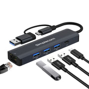 Simplecom CHN436 USB-C and USB-A to 4-Port USB HUB with Gigabit Ethernet Adapter V28-SIMCHN436