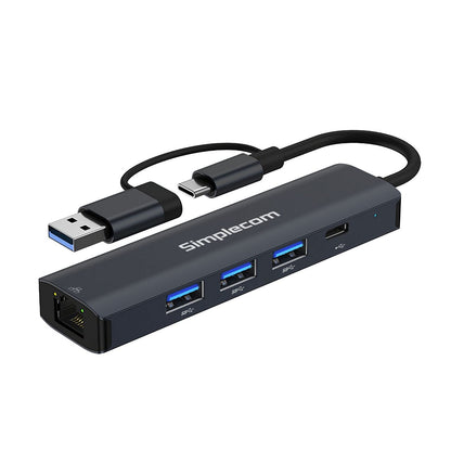 Simplecom CHN436 USB-C and USB-A to 4-Port USB HUB with Gigabit Ethernet Adapter V28-SIMCHN436