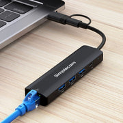 Simplecom CHN436 USB-C and USB-A to 4-Port USB HUB with Gigabit Ethernet Adapter V28-SIMCHN436