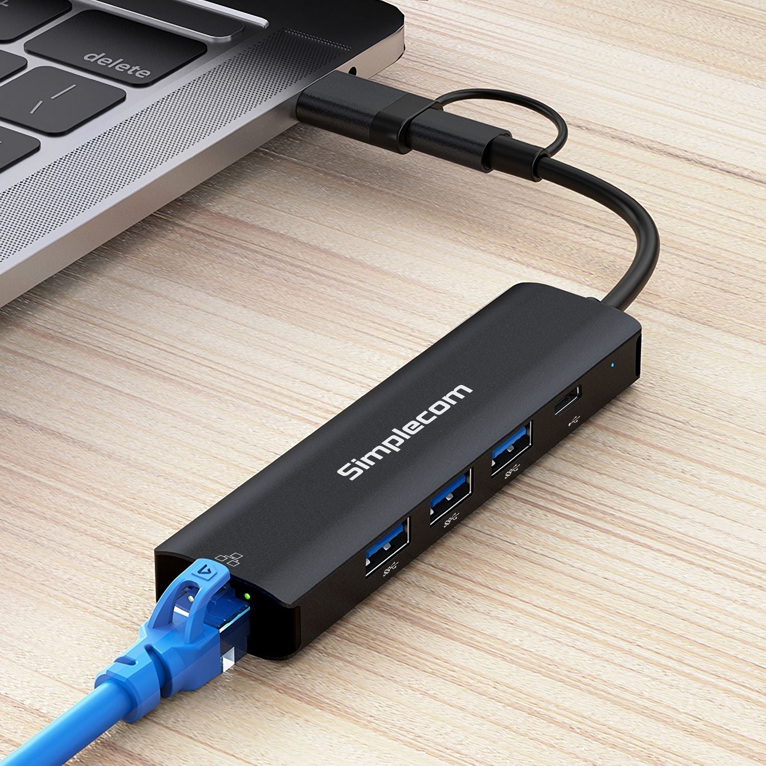 Simplecom CHN436 USB-C and USB-A to 4-Port USB HUB with Gigabit Ethernet Adapter V28-SIMCHN436