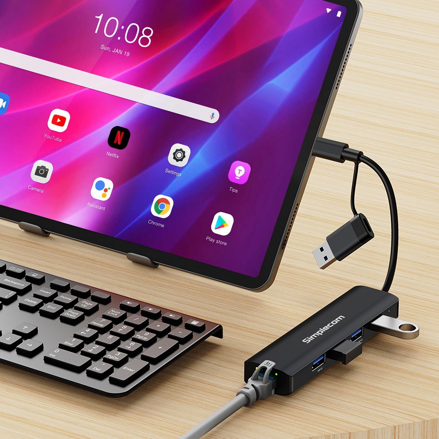 Simplecom CHN436 USB-C and USB-A to 4-Port USB HUB with Gigabit Ethernet Adapter V28-SIMCHN436