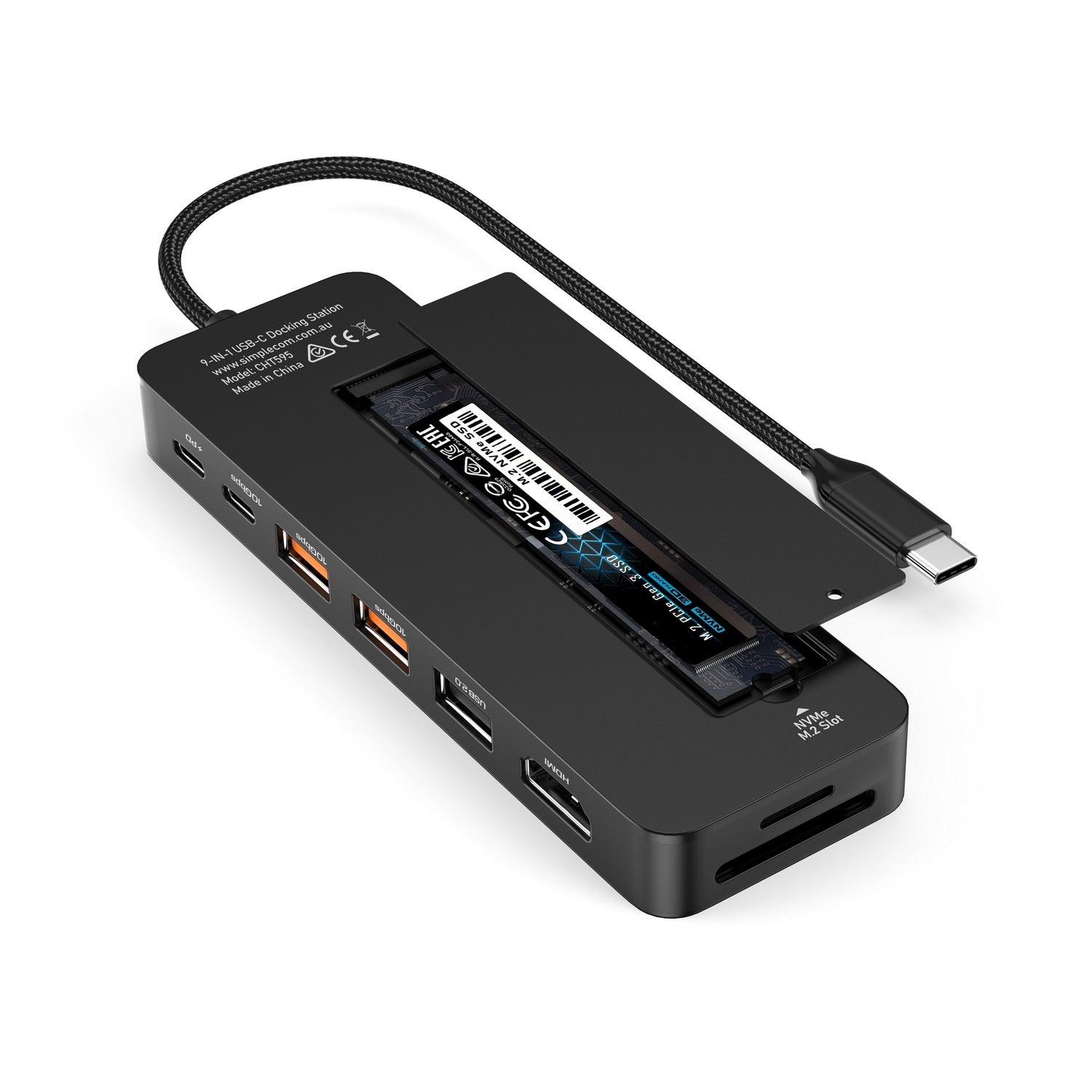 Simplecom CHT595 9-in-1 USB-C Multiport Docking Station with NVMe M.2 Enclosure V28-SIMCHT595