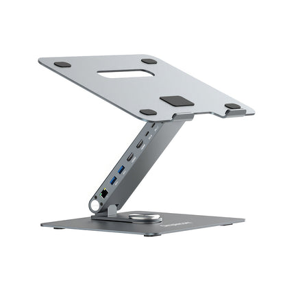 Simplecom CHT660 Adjustable Aluminium Laptop Stand with 6-Port USB-C Docking Station Dual 4K HDMI Display V28-SIMCHT660
